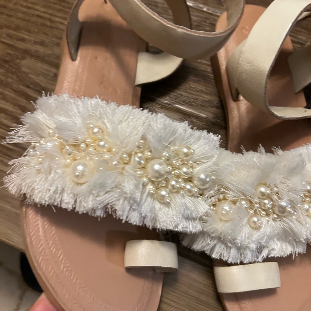 Free People Sun Peaks Sandals Size 8 Embellished Beaded Fringe Boho Wedding NWOT - Picture 10 of 16